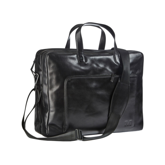 Businesstas Maverick All Black met laptopvak 15,6" leer zwart