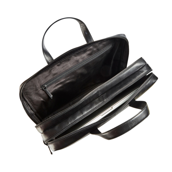 Businesstas Maverick All Black met laptopvak 15,6" leer zwart
