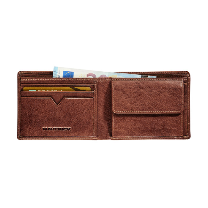 Portemonee Maverick Rough Gear compact met kleingeldvak RFID leer bruin