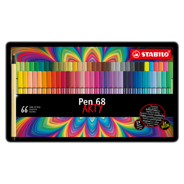Viltstift STABILO Pen 68 Arty medium assorti blik à 66 stuks