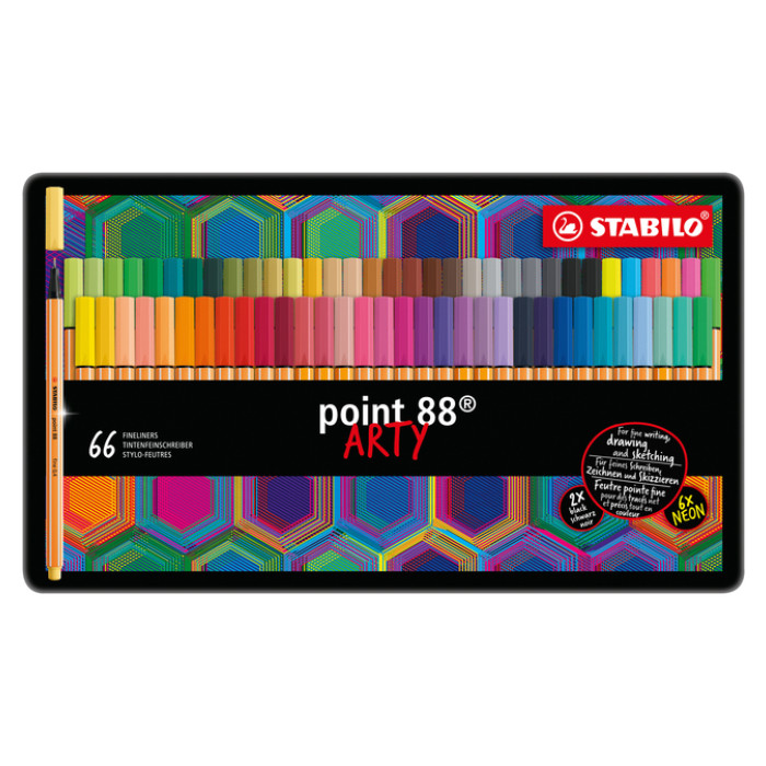 Fineliner STABILO point 88/66 Arty fijn assorti blik à 66 stuks