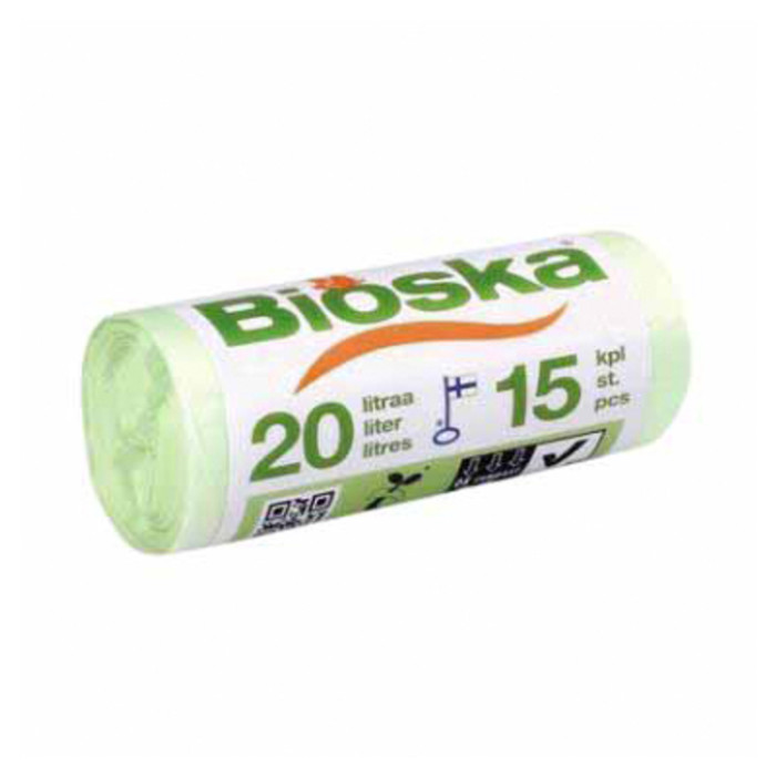 Afvalzak Bioska zetmeel 42x50cm 20 liter groen rol à 15 stuks
