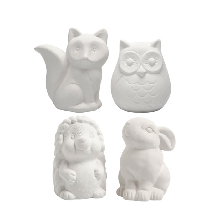 Dierenspaarpot Creativ Company terracotta 4 stuks uil, vos, haas en egel 9-10cm wit