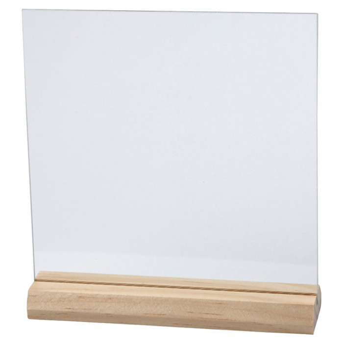 Glasplaat Creativ Company 15.5cmx15.5cm met houten voet 10 stuks