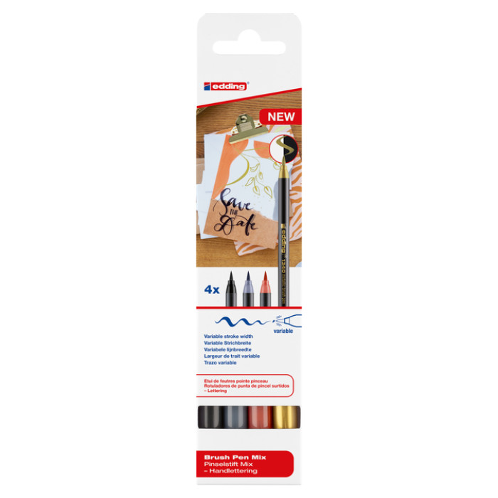 Brushpen edding 1340 letteringset assorti set à 4 stuks