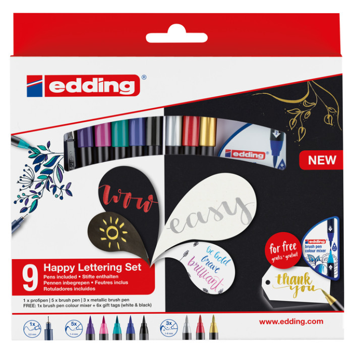Brushpen edding 1340 Happy Lettering assorti set à 9 stuks
