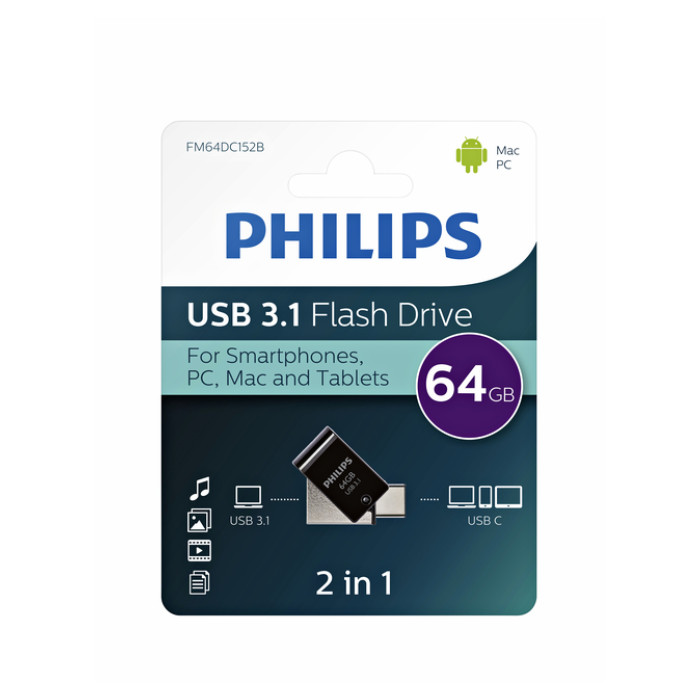 USB-stick 3.1 Philips USB-C 2-in-1 midnight black 64GB
