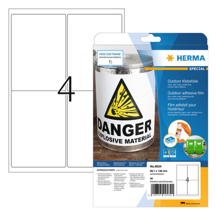 Etiket HERMA 9534 99.1x139mm weerbestendig wit 40stuks