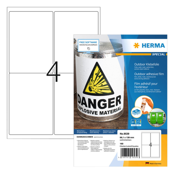 Etiket HERMA 9539 99.1x139mm weerbestendig wit 160stuks