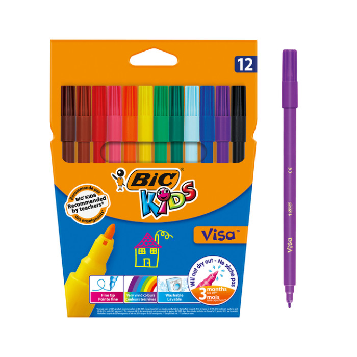 Kleurstiften BicKids Visa fijn assorti etui à 12 stuks