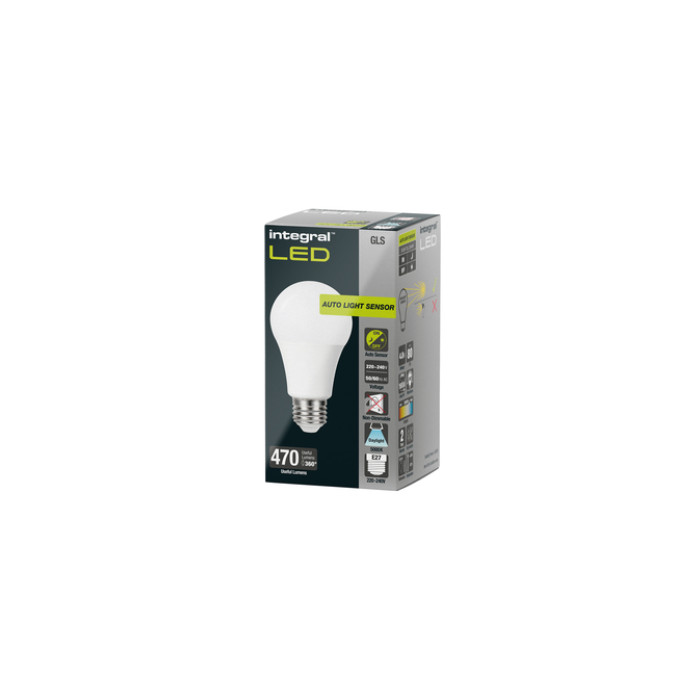 Ledlamp Integral E27 5000K koel wit 4.8W 470lumen dag/nacht sensor