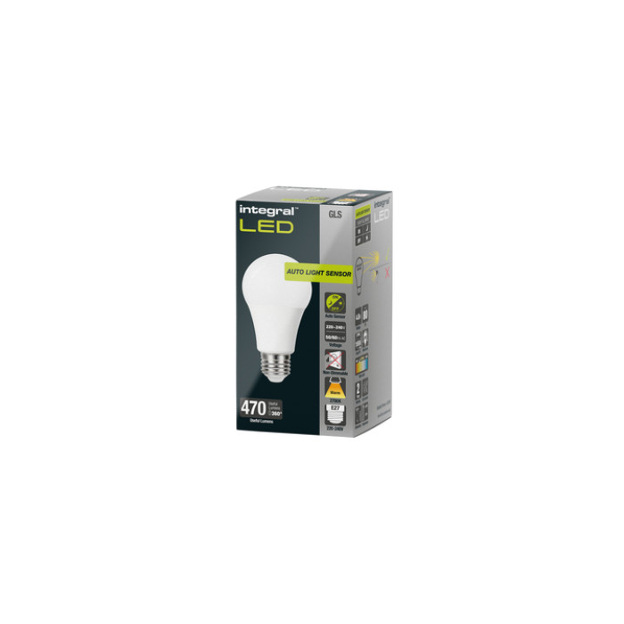 Ledlamp Integral E27 2700K warm wit 4.8W 470lumen dag/nacht sensor