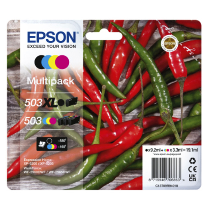 Inktcartridge Epson 503XL/503 T09R94 zwart + 3 kleuren
