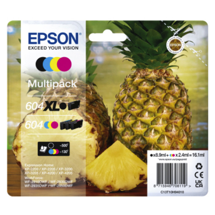 Inktcartridge Epson 604XL/604 T10H94 zwart + 3 kleuren