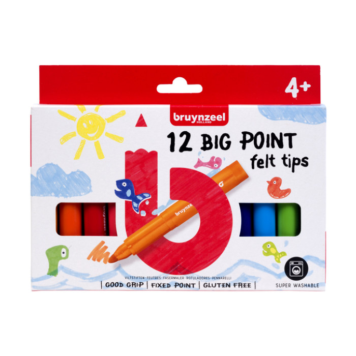 Viltstift Bruynzeel Kids big point blister à 12 kleuren