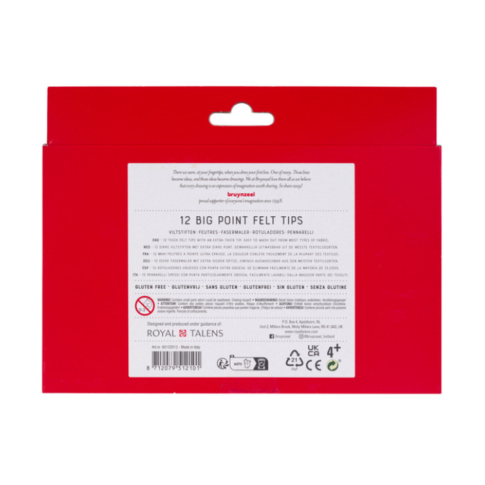 Viltstift Bruynzeel Kids big point blister à 12 kleuren