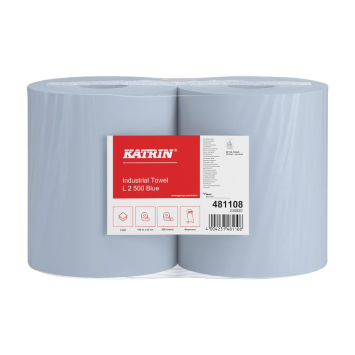 Poetspapier Katrin Industrial groot 2-laags 500 vel blauw 481108