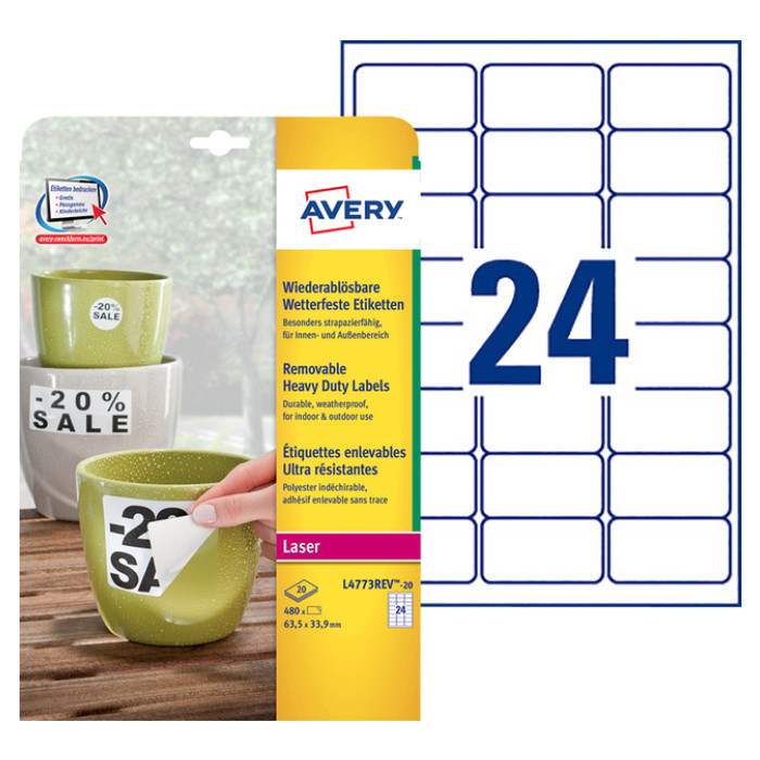Etiket Avery L4773REV-20 63.5x33.9mm wit 480 etiketten