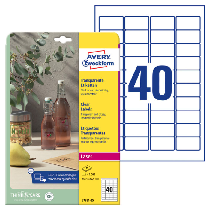 Etiket Avery Zweckform L7781-25 45.7x25.4mm transparant 1000stuks