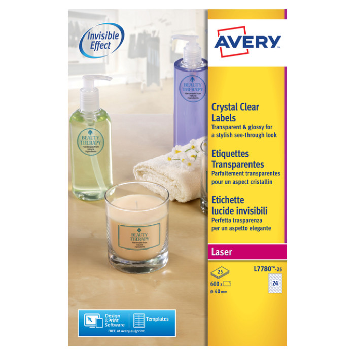 Etiket Avery L7780-25 rond 40mm transparant 600 etiketten