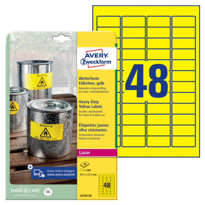 Etiket Avery Zweckform L6103-20 45.7x21.2mm geel 960stuks