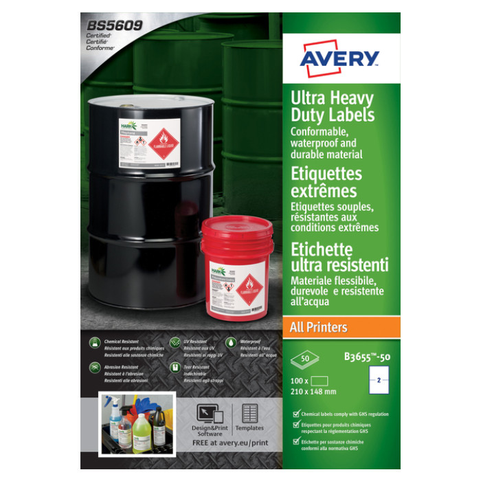 Etiket Avery B3655-50 148x210mm polyethyleen wit 100 etiketten