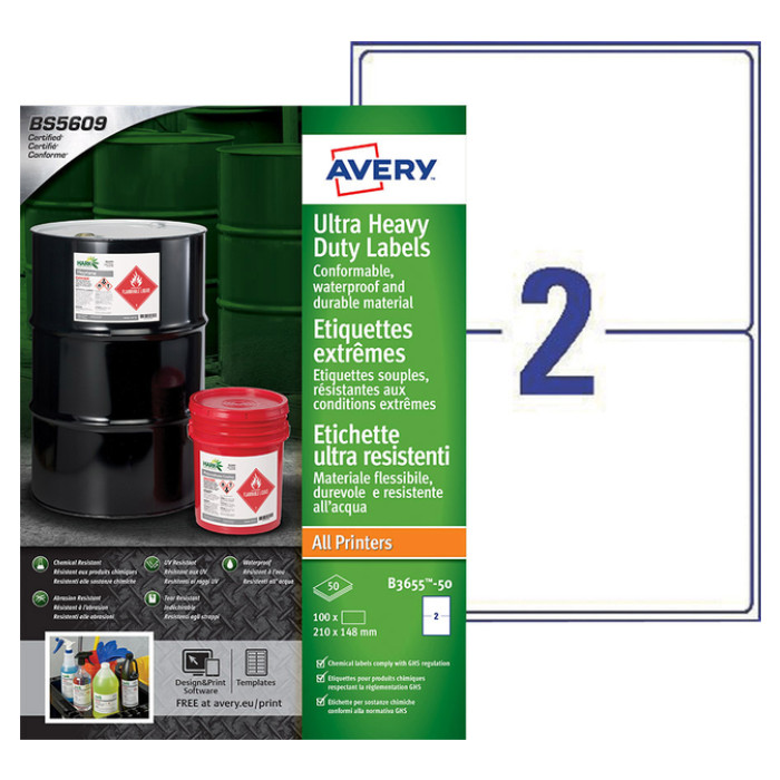 Etiket Avery B3655-50 148x210mm polyethyleen wit 100 etiketten