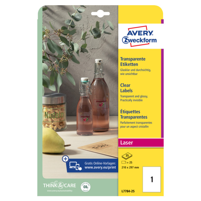 Etiket Avery Zweckform L7784-25 210x297mm transparant 25stuks