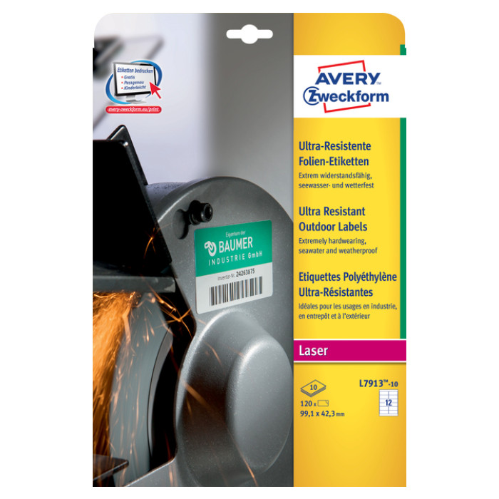 Etiket Avery Zweckform L7913-10 99.1x42.3mm polyester wit 120stuks