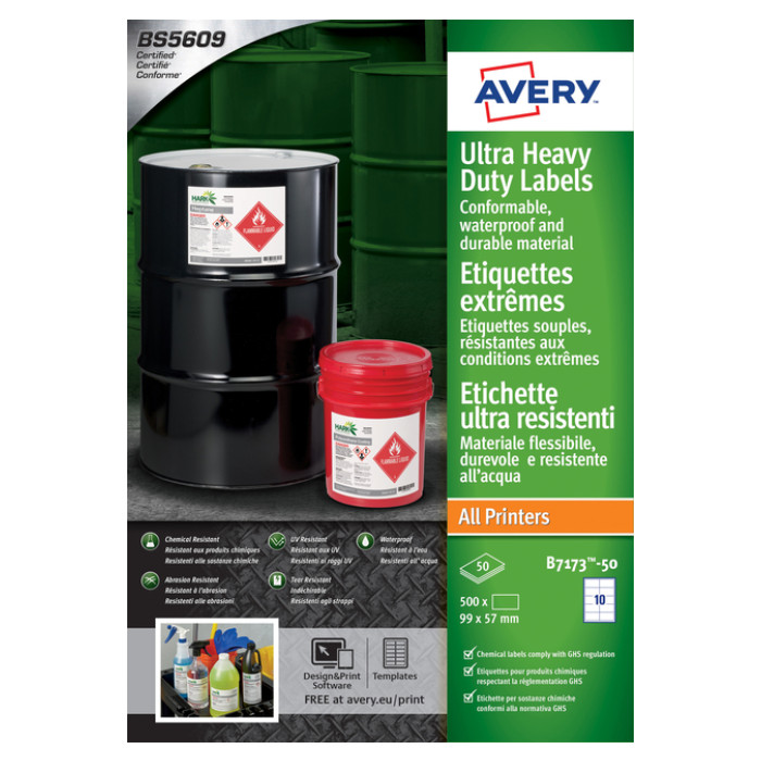 Etiket Avery B7173-50 99x57mm polyethyleen wit 500 etiketten