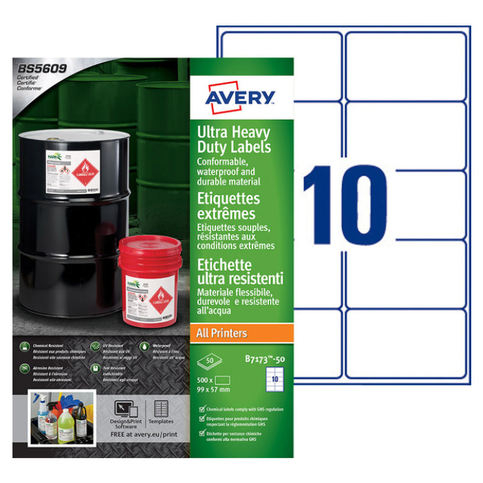Etiket Avery B7173-50 99x57mm polyethyleen wit 500 etiketten