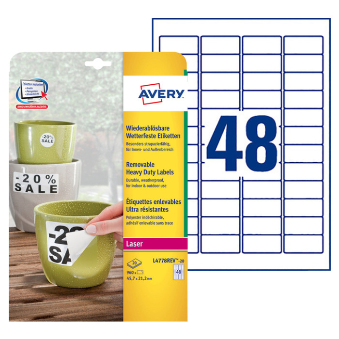 Etiket Avery L4778REV 45.7x21.2mm wit 960 etiketten