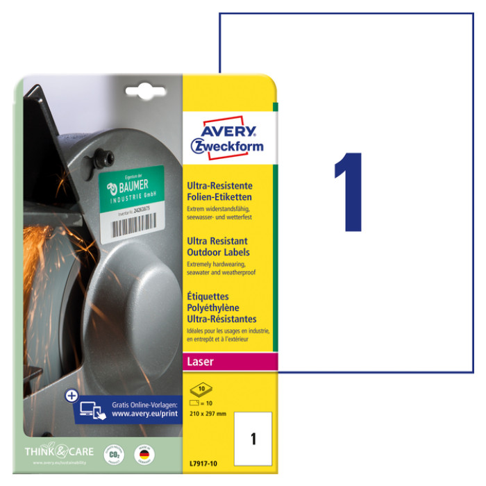 Etiket Avery Zweckform L7917-10 210x297mm polyethyleen wit 10stuks