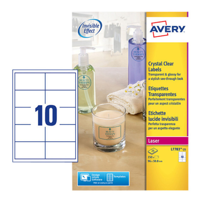 Etiket Avery L7783-25 96x50.8mm transparant 250 etiketten