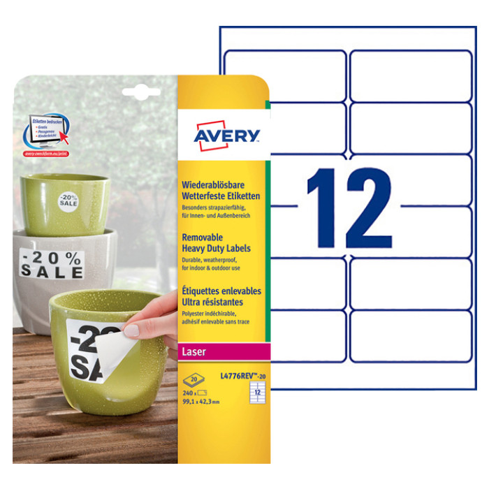 Etiket Avery L4776REV-20 99.1x42.3mm wit 240 etiketten
