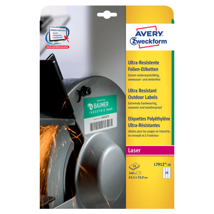 Etiket Avery Zweckform L7912-10 63.5x33.9mm polyethyleen wit 240stuks