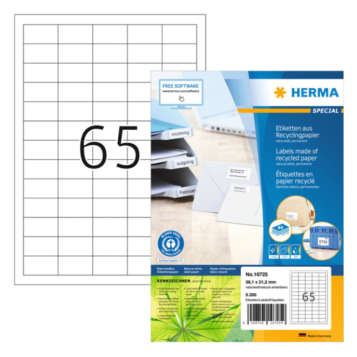 Etiket HERMA recycling 10725 38.1x21.2mm 5200stuks wit