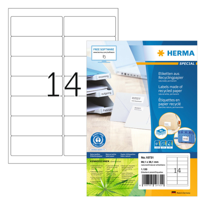 Etiket HERMA recycling 10731 99.1x38.1mm 1120stuks wit