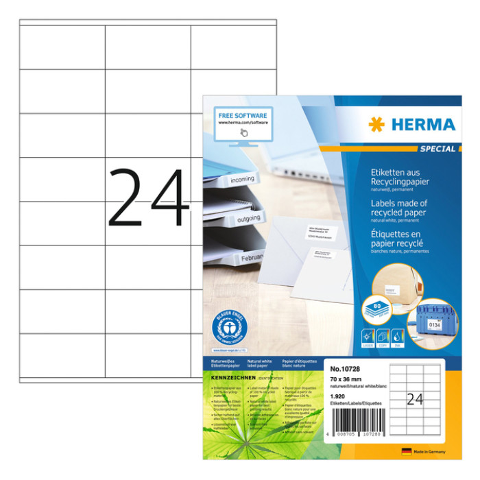 Etiket HERMA recycling 10728 70x36mm 1920stuks wit
