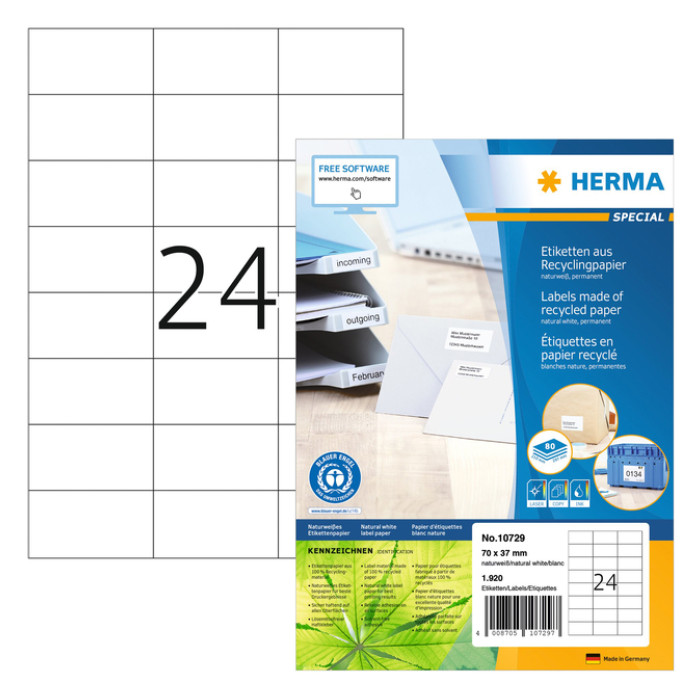 Etiket HERMA recycling 10729 70x37mm 1920stuks wit