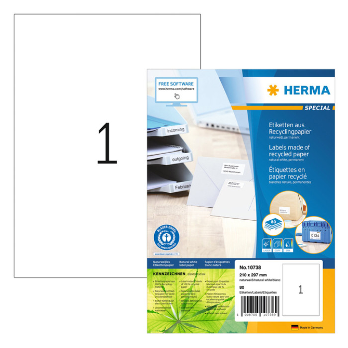 Etiket HERMA recycling 10738 210x297mm 80stuks wit