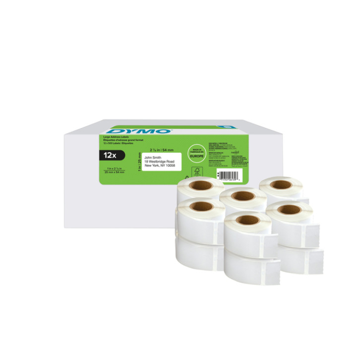 Etiket Dymo LabelWriter adressering 25x54mm 12 rollen á 500 stuks wit