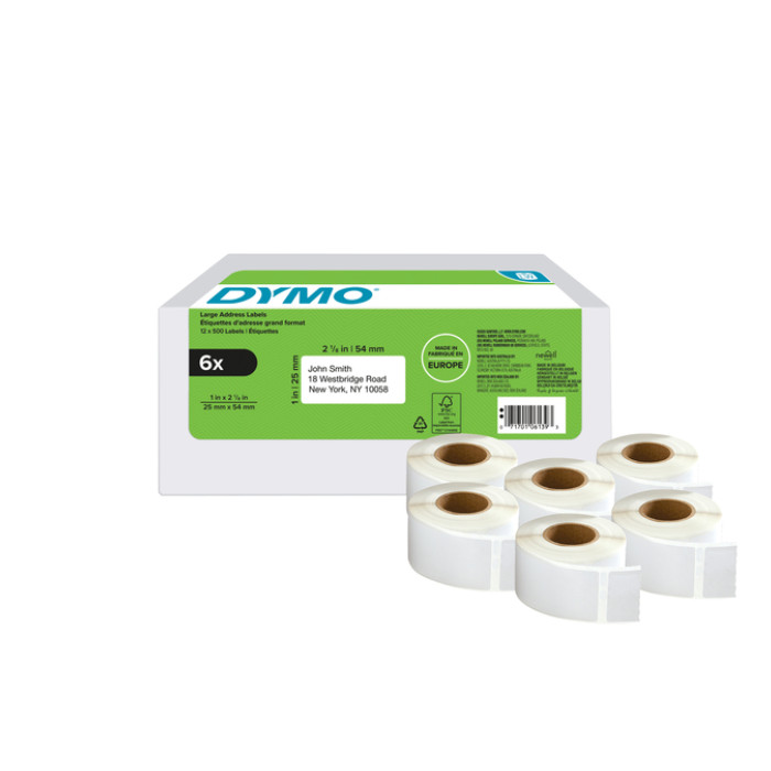 Etiket Dymo LabelWriter adressering 25x54mm 6 rollen á 500 stuks wit