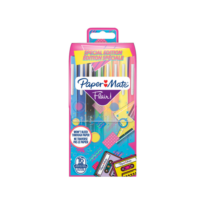Fineliner Paper Mate Flair retro medium assorti blister à 16 stuks
