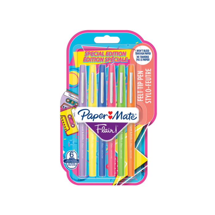 Fineliner Paper Mate Flair retro medium assorti blister à 6 stuks