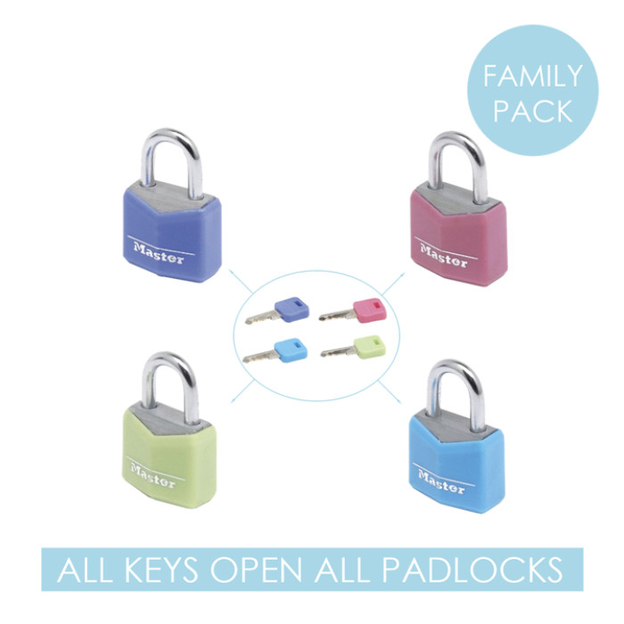 Hangslot MasterLock 4 assorti alu 20mm 4 stuks