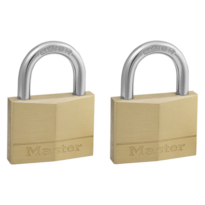 Hangslot MasterLock 2 gelijksluitend messing 50mm 2 stuks