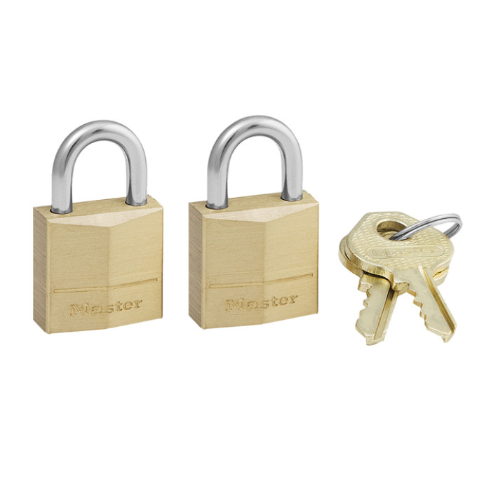 Hangslot MasterLock 2 gelijksluitend messing 20mm 2 stuks