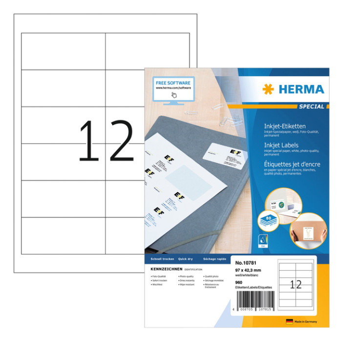 Etiket HERMA 10781 97x42.3mm wit 960stuks