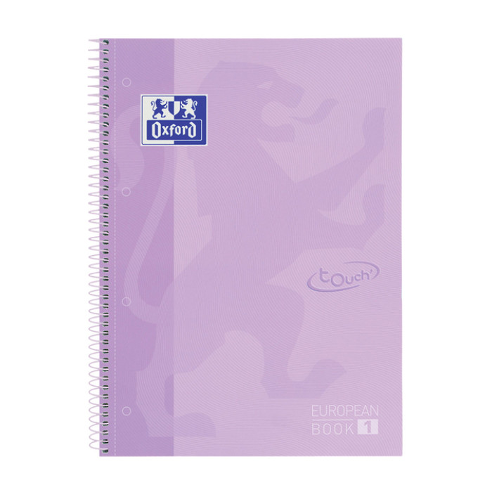 Notitieboek Oxford Touch Europeanbook A4+ 4-gaats lijn 80vel pastel paars